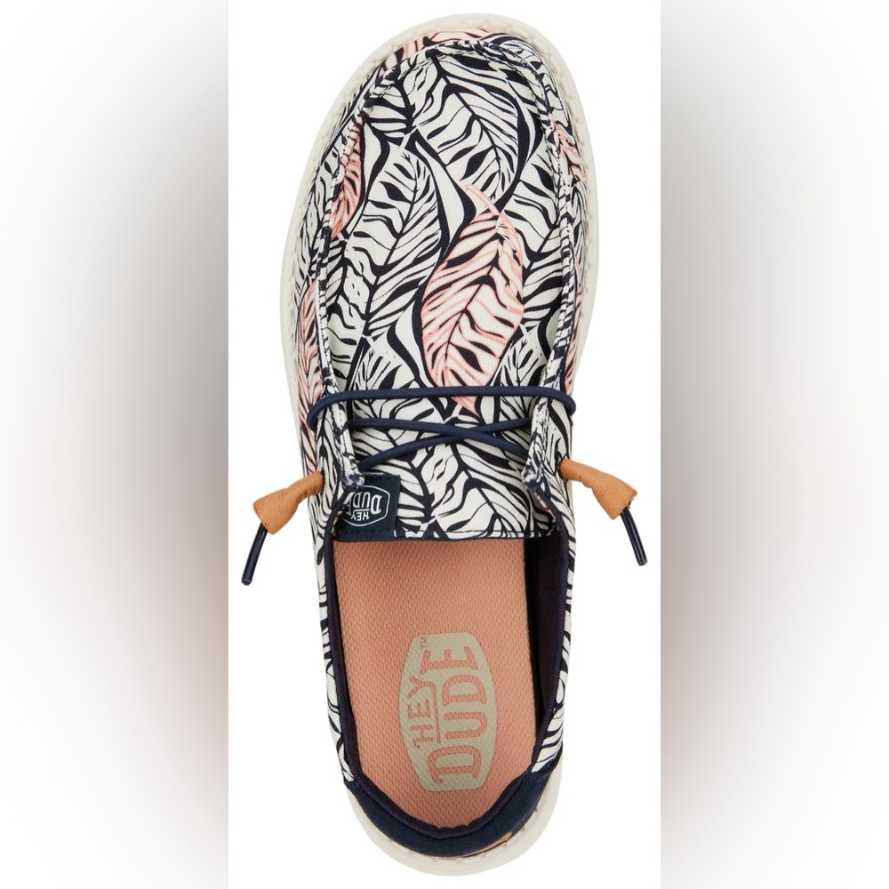 Hey Dude Womens Slip-On Sneakers in Navy, White & Blush Leaf Print - Picture 3 of 6